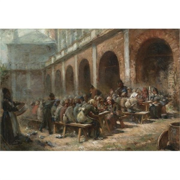 Pilgrims Refectory At The Sergeev Trinity Monastery Oil Painting by Konstantin Egorovich Makovsky