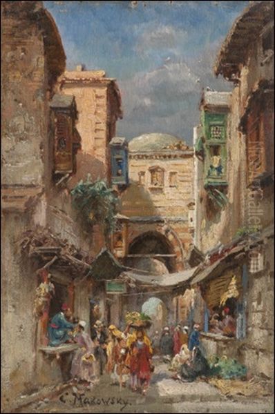 Street View In Cairo Oil Painting by Konstantin Egorovich Makovsky