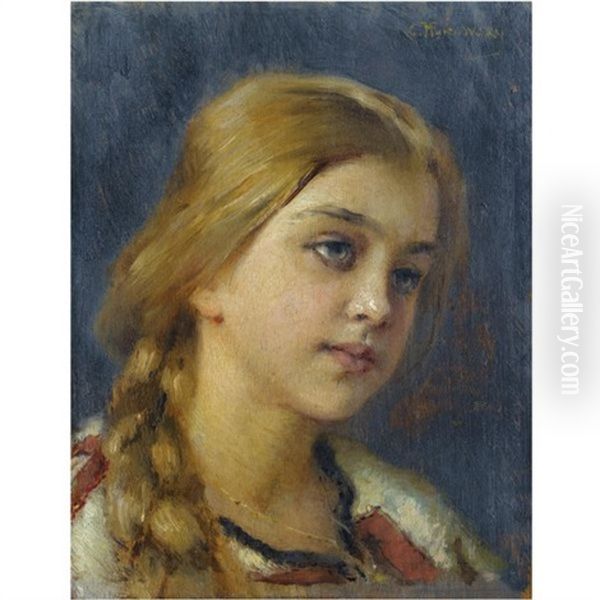 Portrait Of A Girl Oil Painting by Konstantin Egorovich Makovsky