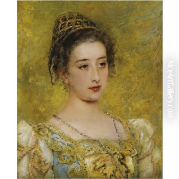 Portrait Of A Young Beauty Oil Painting by Konstantin Egorovich Makovsky