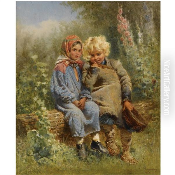 Peasant Children At Rest Oil Painting by Konstantin Egorovich Makovsky