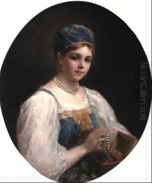 Portrait Of A Boyarina In 17th Century Dress Oil Painting by Konstantin Egorovich Makovsky