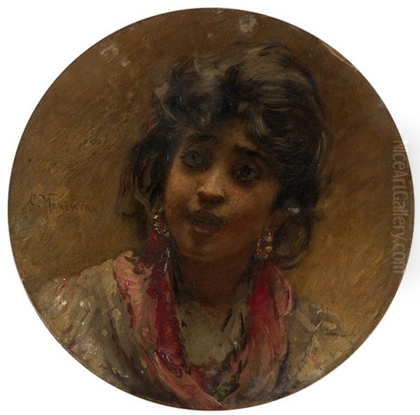 Portrait Of A Girl Oil Painting by Konstantin Egorovich Makovsky