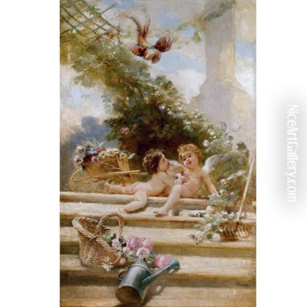 Cupid Gardeners Oil Painting by Konstantin Egorovich Makovsky