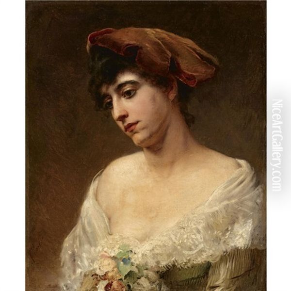 Portrait Of A Lady Oil Painting by Konstantin Egorovich Makovsky