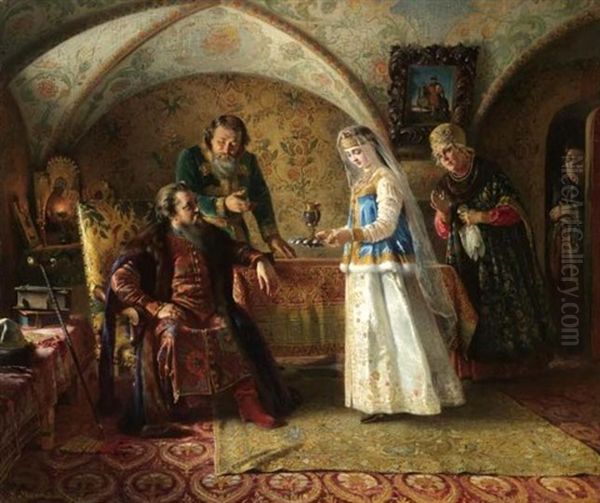 From The Everyday Life Of The Russian Boyar In The Late Xvii Century Oil Painting by Konstantin Egorovich Makovsky