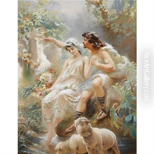 Allegorical Scene Depicting Painting From The Von Dervis Mansion Oil Painting by Konstantin Egorovich Makovsky