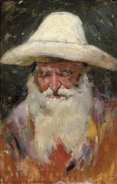 Portrait Of A Bearded Man In A White Hat Oil Painting by Konstantin Egorovich Makovsky