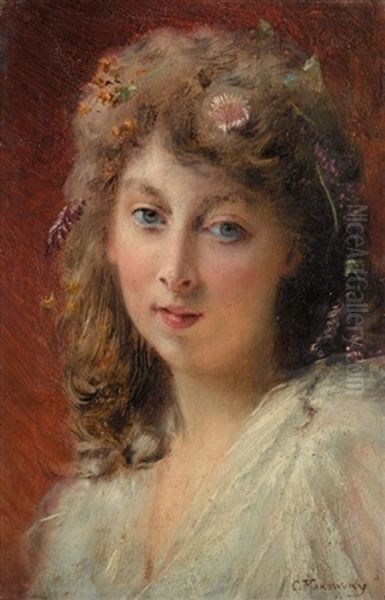 Portrait Of A Lady Oil Painting by Konstantin Egorovich Makovsky