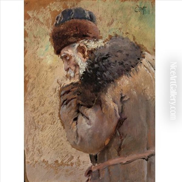 Study Of An Old Man Oil Painting by Konstantin Egorovich Makovsky