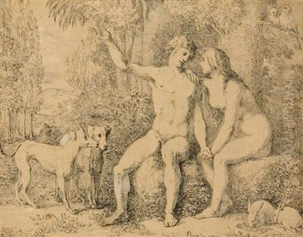 Adam And Eve Oil Painting by Joseph Ii Bergler