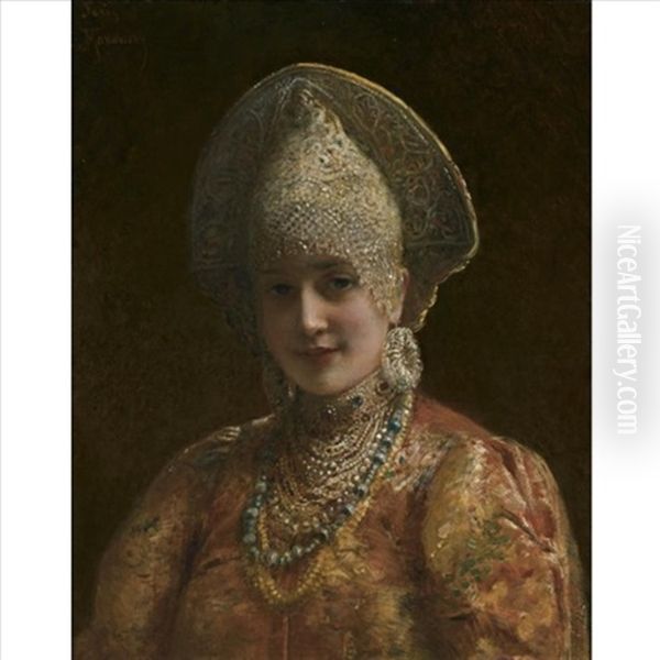 The Young Boyarina Oil Painting by Konstantin Egorovich Makovsky