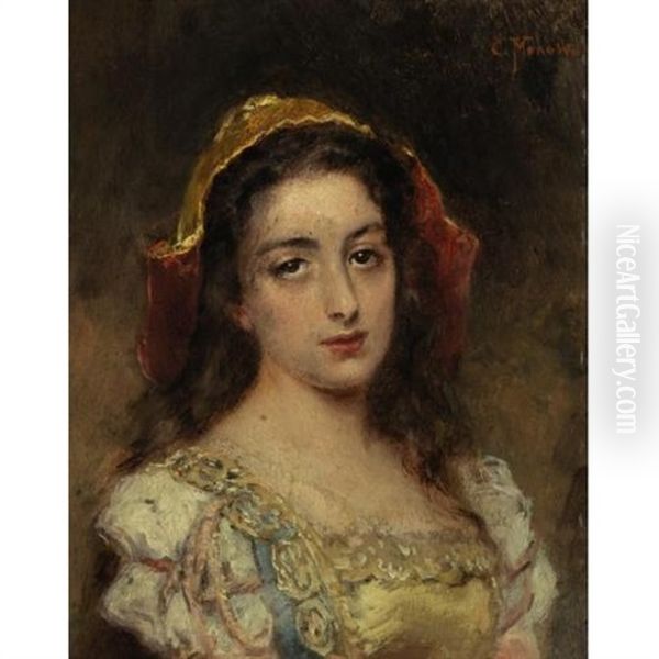 Portrait Of A Young Beauty Oil Painting by Konstantin Egorovich Makovsky