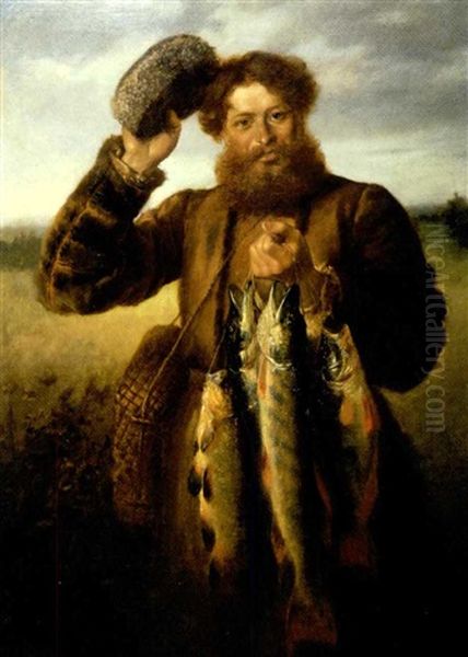 A Fisherman With His Catch Oil Painting by Konstantin Egorovich Makovsky