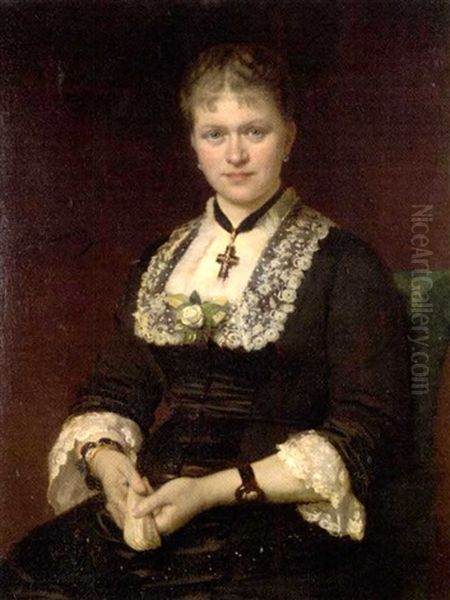 Portrait De Jeune Femme Oil Painting by Konstantin Egorovich Makovsky