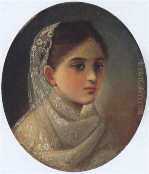 Bildnis Einer Jungen Frau Mit Weisem Spitzenschleier Oil Painting by Konstantin Egorovich Makovsky