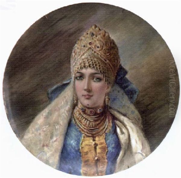 Rysk Skonhet Oil Painting by Konstantin Egorovich Makovsky