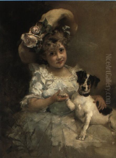 Portrait Of A Young Girl With A Jack Russell Oil Painting by Konstantin Egorovich Makovsky