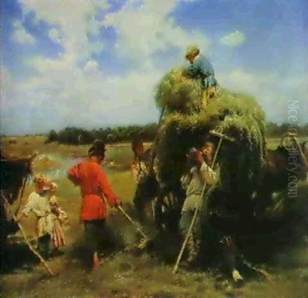 Haymaking Oil Painting by Konstantin Egorovich Makovsky