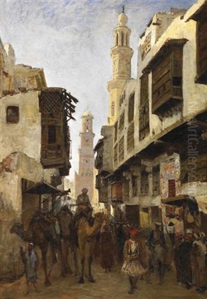 Kairo. Reges Treiben In Einer Altstadtgasse Mit Blick Auf Die Kalaoun Moschee Oil Painting by Nikolai Egorovich Makovsky