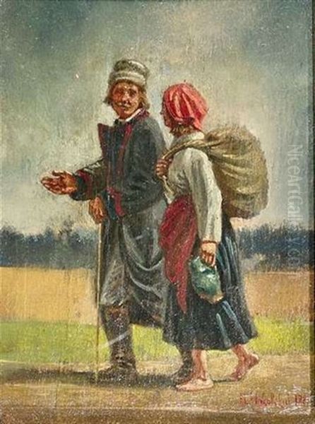 Wanderndes Bauernpaar In Unterhaltung Oil Painting by Nikolai Egorovich Makovsky