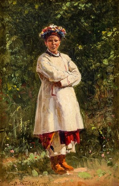 Ukrainian Girl Oil Painting by Vladimir Egorovich Makovsky