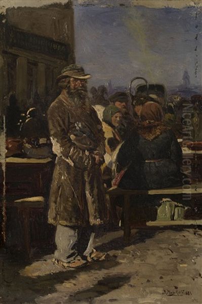 Peasants In The Market Place Oil Painting by Vladimir Egorovich Makovsky