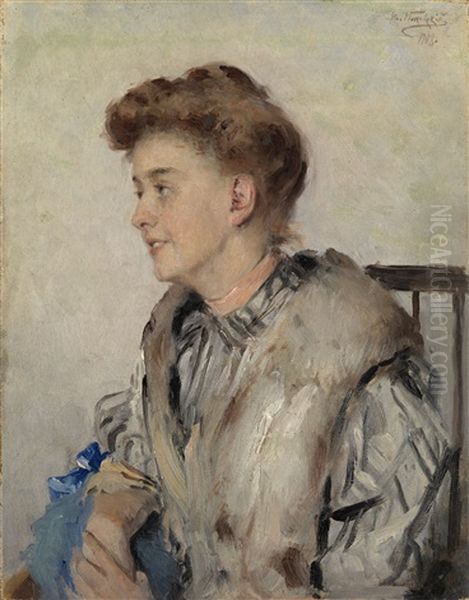 Portrait Of The Artist's Wife, Olga Krishtofovich Oil Painting by Vladimir Egorovich Makovsky