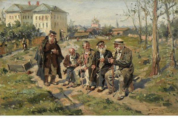 Conversation On A Sunny Day Oil Painting by Vladimir Egorovich Makovsky