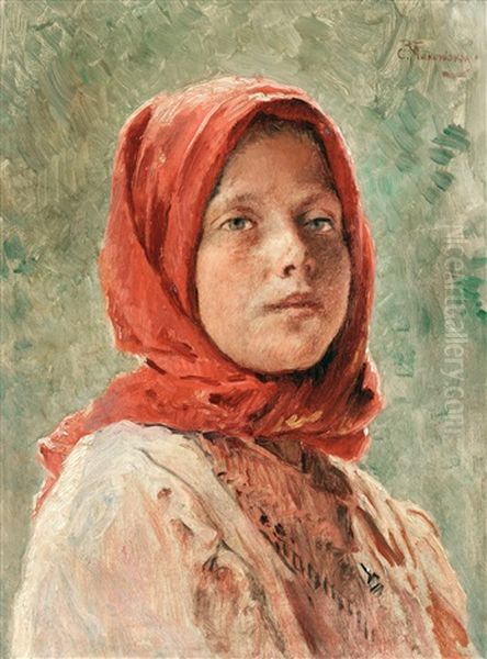 A Peasant Girl Oil Painting by Vladimir Egorovich Makovsky