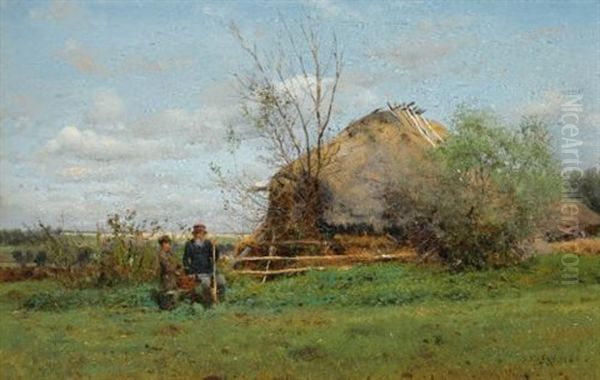 Early Autumn In The Village Oil Painting by Vladimir Egorovich Makovsky