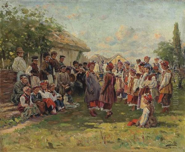 Festival In A Ukrainian Village Oil Painting by Vladimir Egorovich Makovsky