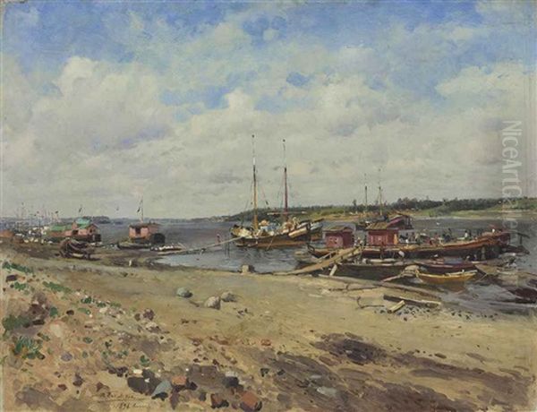 Shipping On The Volga Oil Painting by Vladimir Egorovich Makovsky