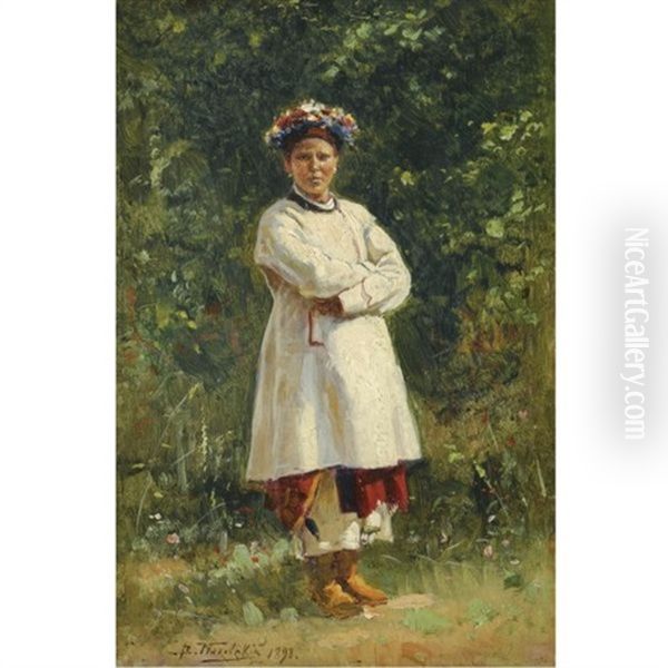 Ukrainian Girl Oil Painting by Vladimir Egorovich Makovsky