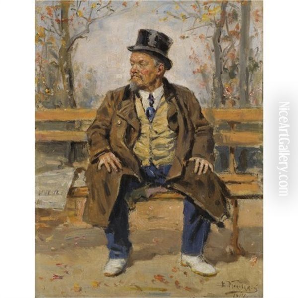 Portrait Of A Man Sitting On A Park Bench Oil Painting by Vladimir Egorovich Makovsky