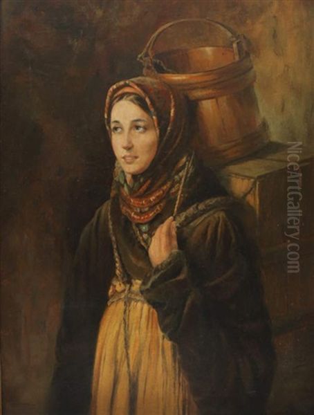 Standbild Eines Jungen Bauernmadchens Oil Painting by Vladimir Egorovich Makovsky