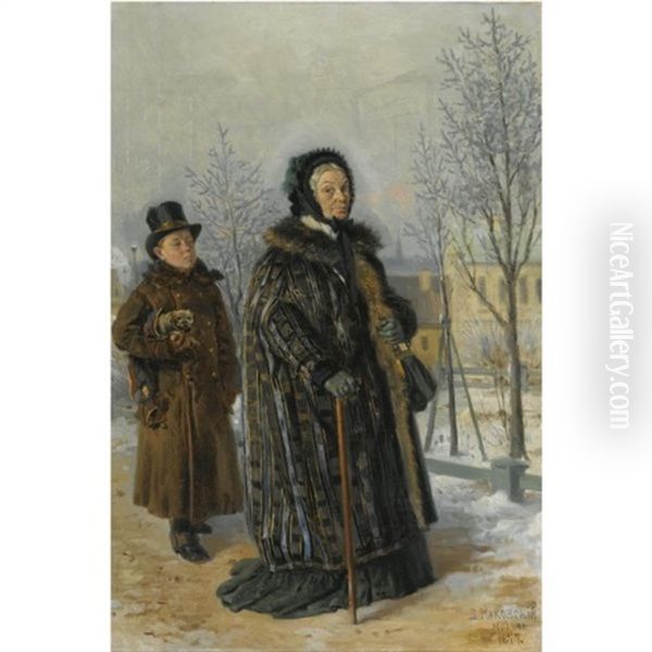 A Winter's Walk Oil Painting by Vladimir Egorovich Makovsky