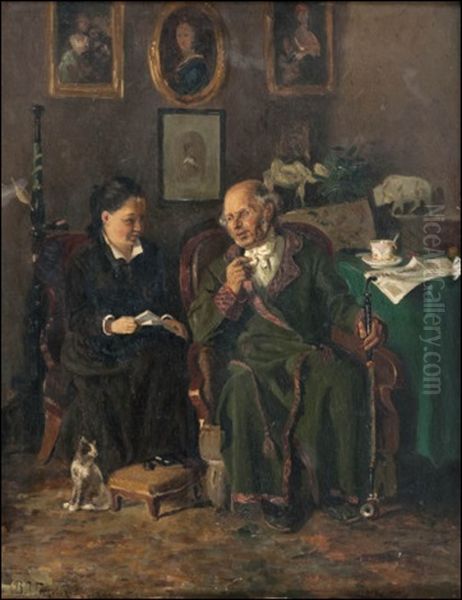 Grandfather And Granddaughter Oil Painting by Vladimir Egorovich Makovsky