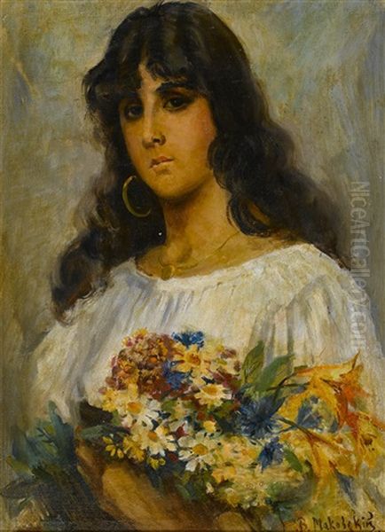 Woman With Flowers Oil Painting by Vladimir Egorovich Makovsky