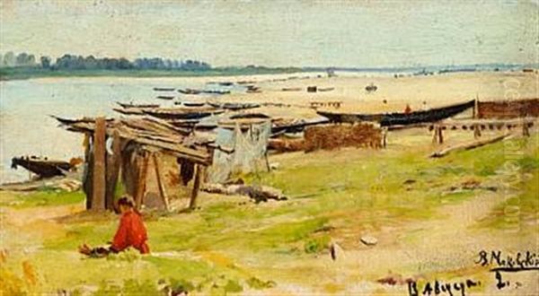 Summer View From Volga River Oil Painting by Vladimir Egorovich Makovsky