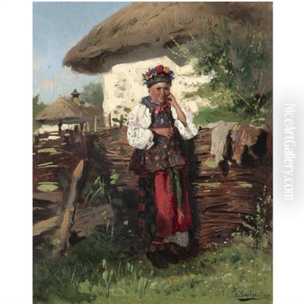 Ukrainian Girl Oil Painting by Vladimir Egorovich Makovsky