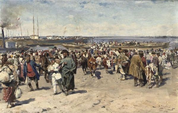 On The Volga Oil Painting by Vladimir Egorovich Makovsky