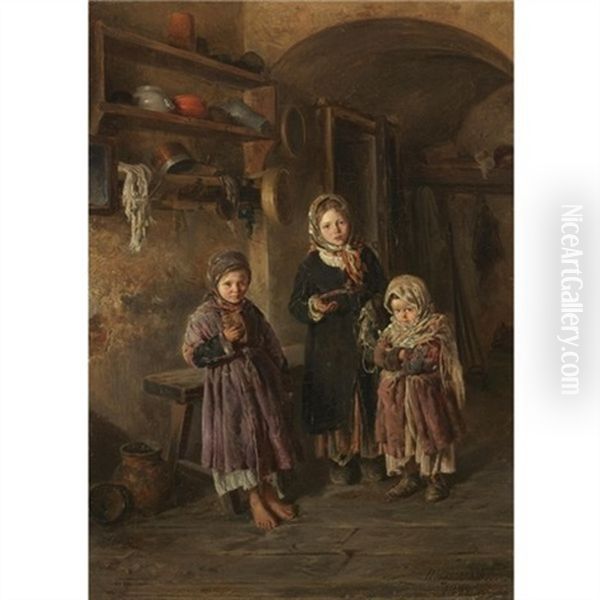 Three Waifs Oil Painting by Vladimir Egorovich Makovsky