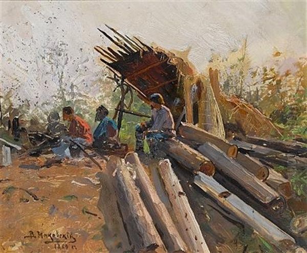 Fishermen In The Berezovsky District Oil Painting by Vladimir Egorovich Makovsky