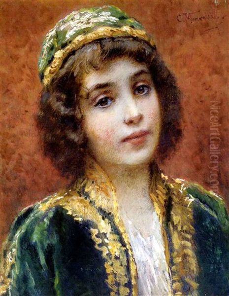 Juhlapukuinen Tytto (girl In Party Dress) Oil Painting by Vladimir Egorovich Makovsky