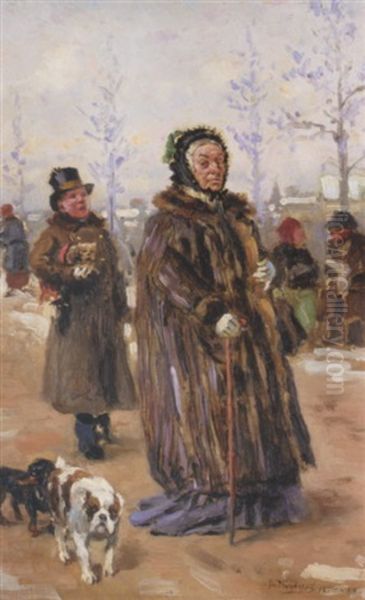 The Old Baroness Taking A Walk Oil Painting by Vladimir Egorovich Makovsky