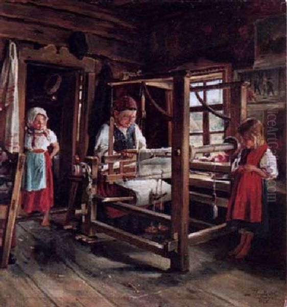 Watching Grandma Oil Painting by Vladimir Egorovich Makovsky