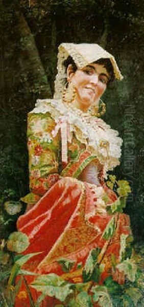 Young Woman In Regional Costume Oil Painting by Vladimir Egorovich Makovsky