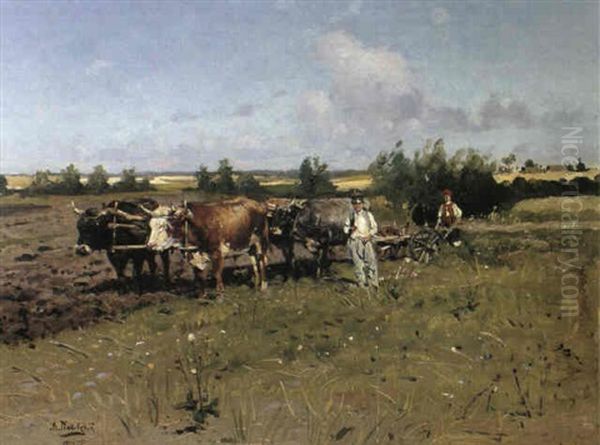 Ploughing With Oxen Oil Painting by Vladimir Egorovich Makovsky