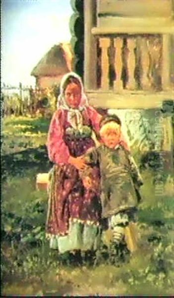 Village Children Oil Painting by Vladimir Egorovich Makovsky